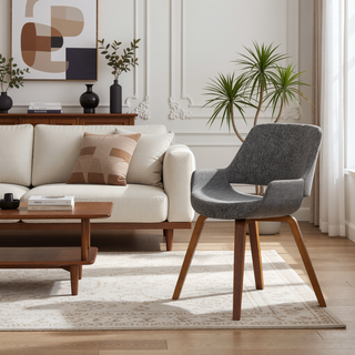 Sunvega Mid-Century Modern Dining Chairs with Walnut Legs and Grey Noise Fabric Set of 2
