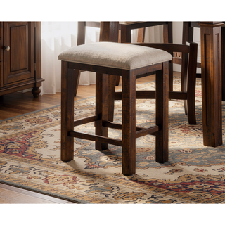 Sunvega Rustic Oak Counter Height Stools with Beige Fabric Cushion and Slat Back