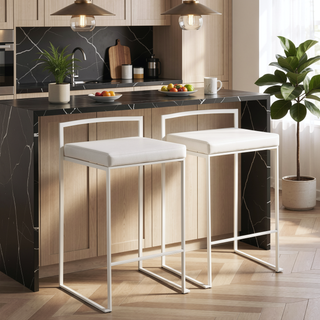 Sunvega Contemporary White Faux Leather Stackable Counter Stools Set of 2