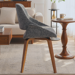 Sunvega Mid-Century Modern Dining Chairs with Walnut Legs and Grey Noise Fabric Set of 2