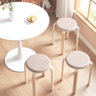 Sunvega Set of 4 Solid Birch Wood Stackable Round Backless Stools for Dining Room