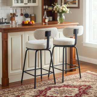 Sunvega Modern Boucle Upholstered Swivel Bar Stools Set of 2 with Metal Legs