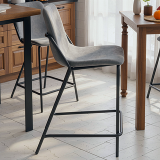 Sunvega Black Frame Grey Leatherette Counter Height Stools with Footrest Set of 2