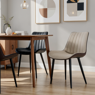 Sunvega Khaki Grey PU Leather Dining Chairs with Metal Legs for Kitchen Restaurant