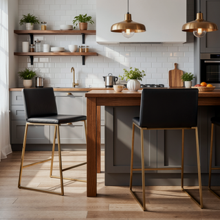 Sunvega Modern Gold Metal and Grey Faux Leather Counter Stool Set of 2