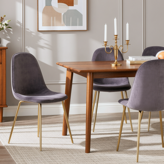 Sunvega Gold Steel and Grey Velvet Pebble Contemporary Chairs Set of 2
