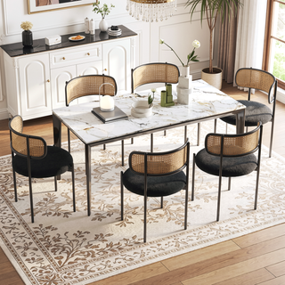 Sunvega Modern Upholstered Dining Chairs Set of 4 with Rattan Backrest and Metal Legs