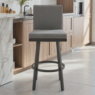 Sunvega Modern Black Metal and Gray Faux Leather Swivel Bar and Counter Stool