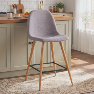 Sunvega Mid-Century Modern Counter Stool with Upholstered Seat and Natural Metal Legs