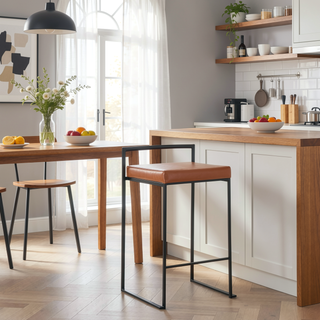 Sunvega Contemporary Stackable Counter Stool with Black Frame and Camel Faux Leather Cushion