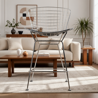 Sunvega Set of Two Polished Chrome Frame PU Leather Bar Stools with Fire-Resistant Upholstery