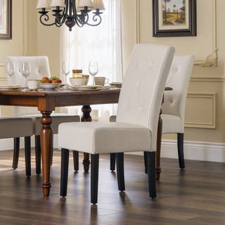 Sunvega Espresso Stained Legs Ivory Bonded Leather Button Tufted Dining Chairs