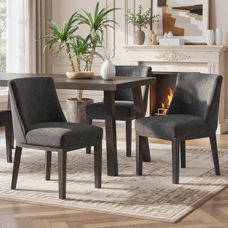 Sunvega Two Piece Solid Wood Dining Chair Set with Textured Fabric Seating