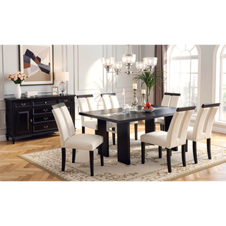 Sunvega Set of 2 Black and White Leatherette Padded Side Chairs with Slit Back