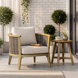 Sunvega Handcrafted Acacia Wood Outdoor Conversation Chair Set of 2 with Cushions