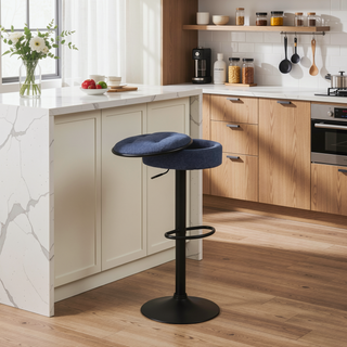 Sunvega Blue Linen Adjustable Swivel Bar Stool Set with Storage for Kitchen