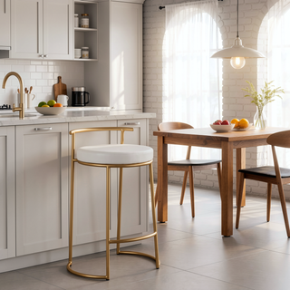 Sunvega Gold Metal Frame with Padded Faux Leather Upholstered Seat Counter Stool Set of 2