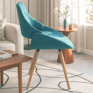 Sunvega Mid Century Modern Bentwood Dining Chair with Denim Blue Upholstery for Kitchen