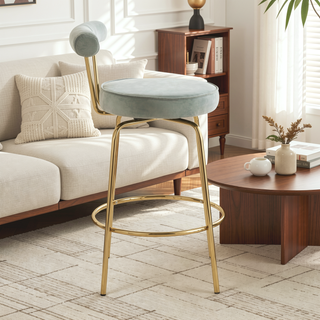 Sunvega Gold Metal and Sage Green Velvet Rhonda Glam Counter Stool Set of 2