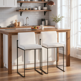 Sunvega Fuji Contemporary High Back Counter Stool in Black Steel and White Velvet