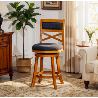 Sunvega 30 Inch Bar Height Swivel Stool with X Back Design and Charcoal Fabric Seat