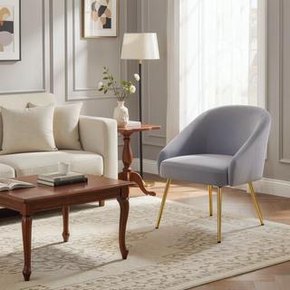 Sunvega Gold Metal Legs and Silver Velvet Upholstery for a Stylish Accent Chair