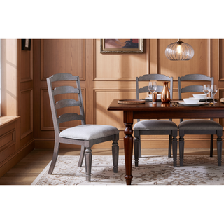 Sunvega Light Grey Classic Ladder Back Dining Chairs with Cushion Seat Set of 2