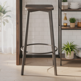 Sunvega Clara Industrial Square Barstool with Antique Metal Base and Distressed Wood Seat