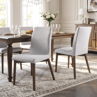 Sunvega Scandinavian Modern Light Beige Fabric Dining Chairs Set of Two
