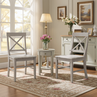 Sunvega Farmhouse Acacia Wood X-Back Dining Chairs in Light Grey Wash Set of 2