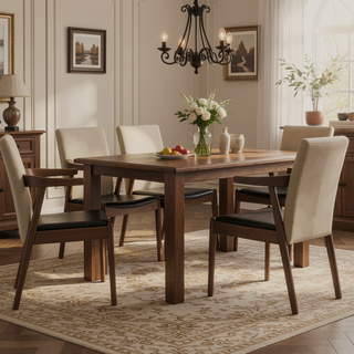 Sunvega Mid-Century Modern Walnut Solid Wood Black Leather Dining Chair Set