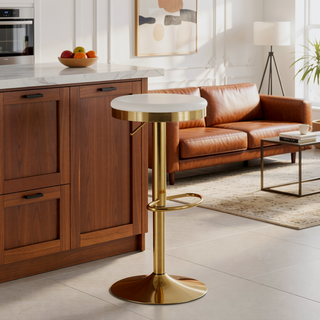 Sunvega Gold Steel Frame Cream Velvet Upholstered Adjustable Swivel Barstool Set