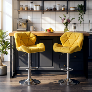 Sunvega Velvet Diamond Tufted Swivel Adjustable Height Barstool Set of 2 Gray