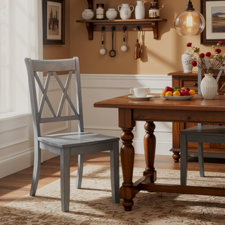 Sunvega Set of Two Gray Solid Wood X Backrest Dining Side Chairs