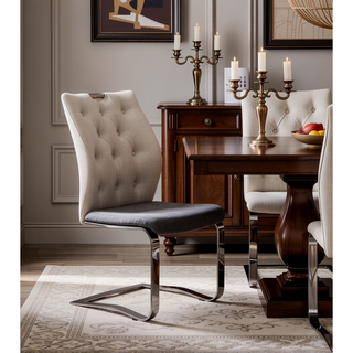 Sunvega Modern Gray Upholstered Dining Chairs with Chrome Legs, Set of 2