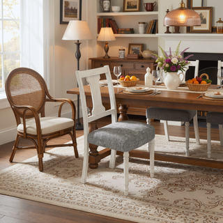 Sunvega Set of 2 White Frame Gray Linen Upholstered Dining Side Chairs