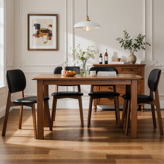 Sunvega Mid-Century Modern Black Vegan Leather Dining Chairs with Walnut Base Set of 2