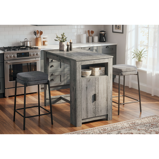 Sunvega Set of 2 Grey Fabric Barstools with Black Metal Legs for Counter Height