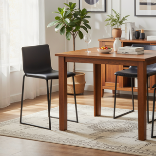 Sunvega Modern Black Faux Leather Barstools with Metal Base and Footrest Set of 2