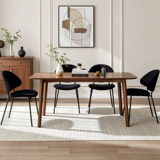 Sunvega Upholstered Boucle Fabric Dining Chairs with Curved Backrest and Black Metal Legs