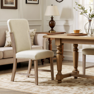 Sunvega Modern Wood Frame Dining Chairs with Plush Beige Chenille Upholstered Seat and Back