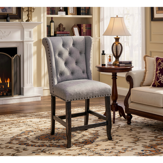 Sunvega Antique Black Finish Wingback Dining Chair with Distressed Details and Nailhead Trim
