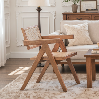 Sunvega Mid-Century Modern Rattan Bench with Natural Finish for Kitchen Dining