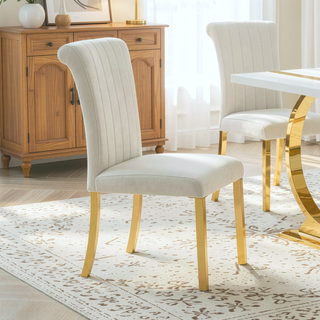 Sunvega Contemporary Gold and White Channel Tufted Back Dining Chair with O-Shaped Legs