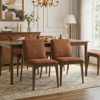 Sunvega Orange Fabric Upholstered Dining Chairs with Walnut Base Set of 2