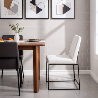 Sunvega High Back Upholstered Dining Chair with Padded Seat and Black Steel Frame