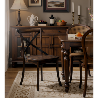 Sunvega Dark Oak Finish Wooden Dining Side Chairs Set of 2 with X-Back Design