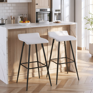 Sunvega Ale Fixed-Height Bar Stool with Upholstered Seat and Black Metal Base
