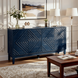 Sunvega Mid Century Modern Fluted Sideboard with Geometric Pattern and Adjustable Shelves