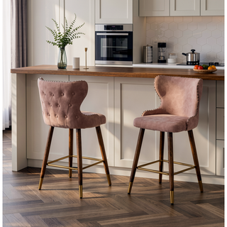Sunvega Mid-Century Modern Faux Leather Tufted Counter Stools with Nailhead Trim Set of 2